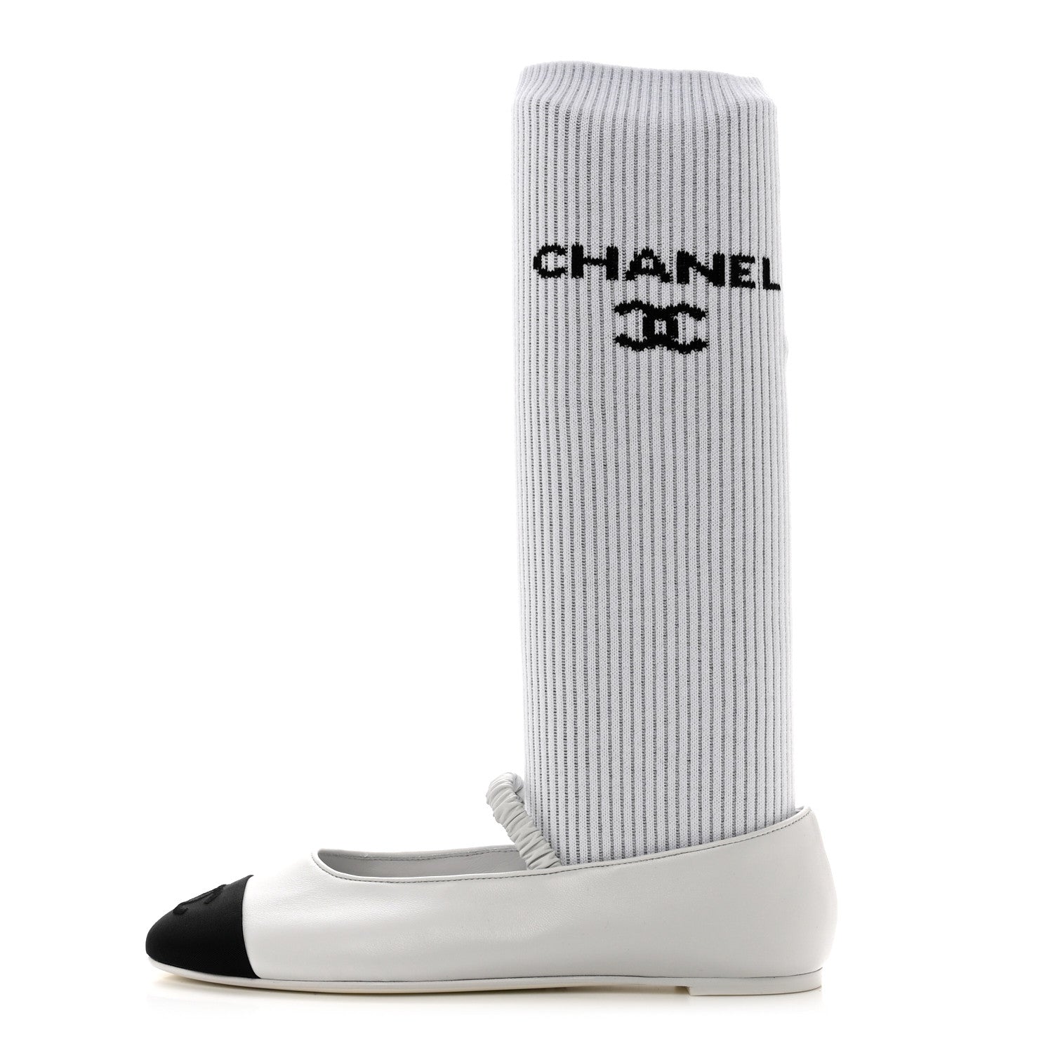 Chanel Lambskin Grosgrain Cap Toe CC Ballerina Flats With Leg Warmers 38.5 White 1 of 8