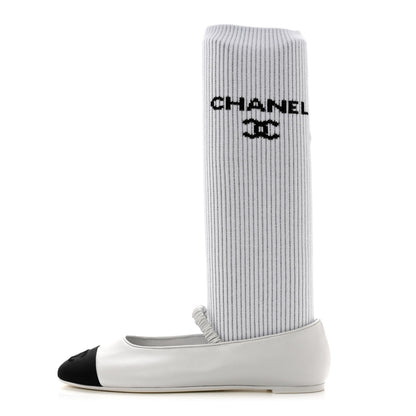 Chanel Lambskin Grosgrain Cap Toe CC Ballerina Flats With Leg Warmers 38.5 White 1 of 8