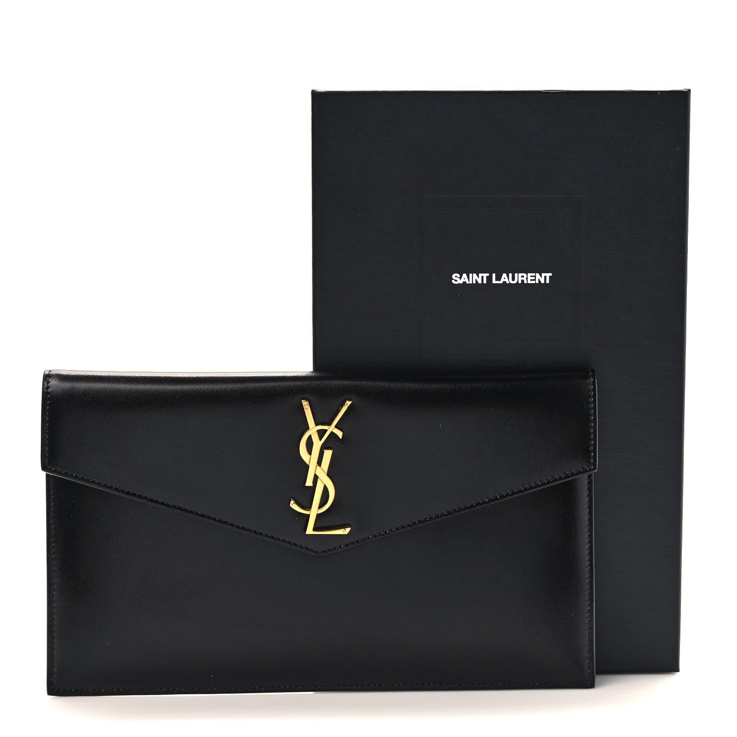 Saint Laurent Smooth Shiny Calfskin Monogram Uptown Pouch Black 8 of 8