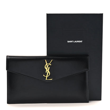 Saint Laurent Smooth Shiny Calfskin Monogram Uptown Pouch Black 8 of 8