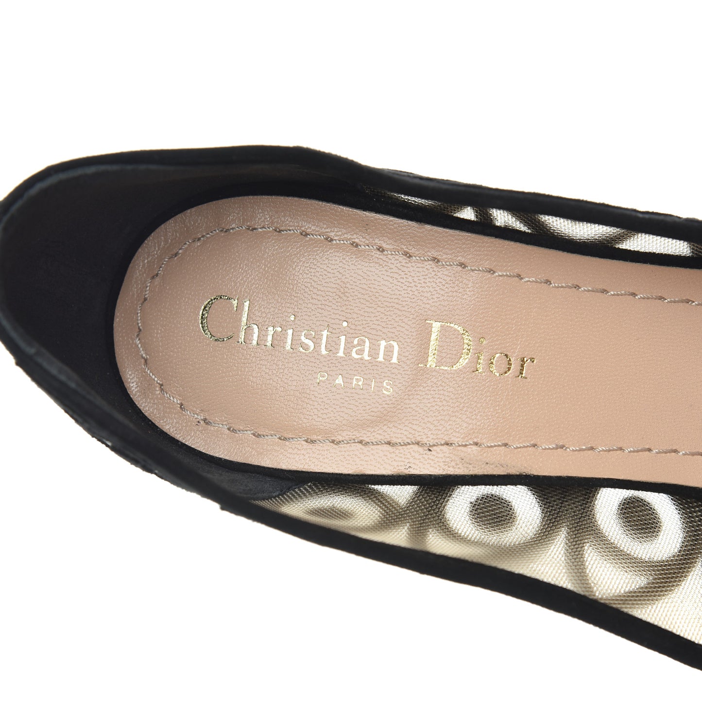 Suede Mesh Eye Embroidered D-Choc Pumps 38 Black