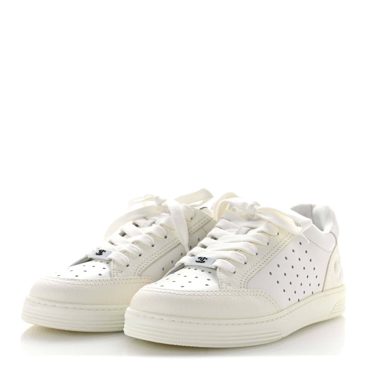 Chanel Grained Calfskin Fabric Womens Logo Sneakers 37.5 White 37.5 White 4 of 11
