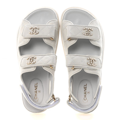 Chanel Grained Calfskin Velcro Dad Sandals 36.5 White 2 of 10