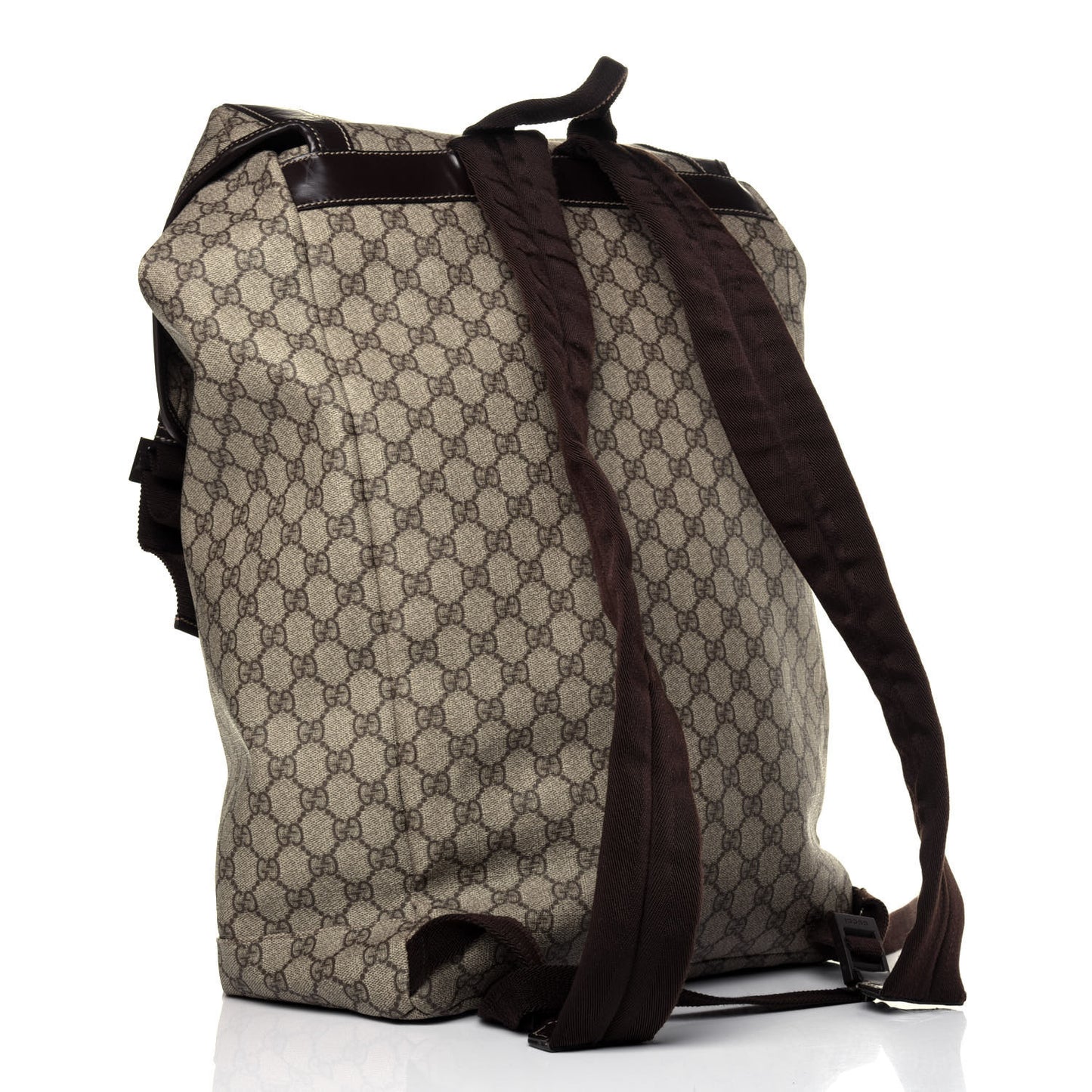 GG Supreme Monogram Large Interlocking G Double Buckle Backpack Dark Brown