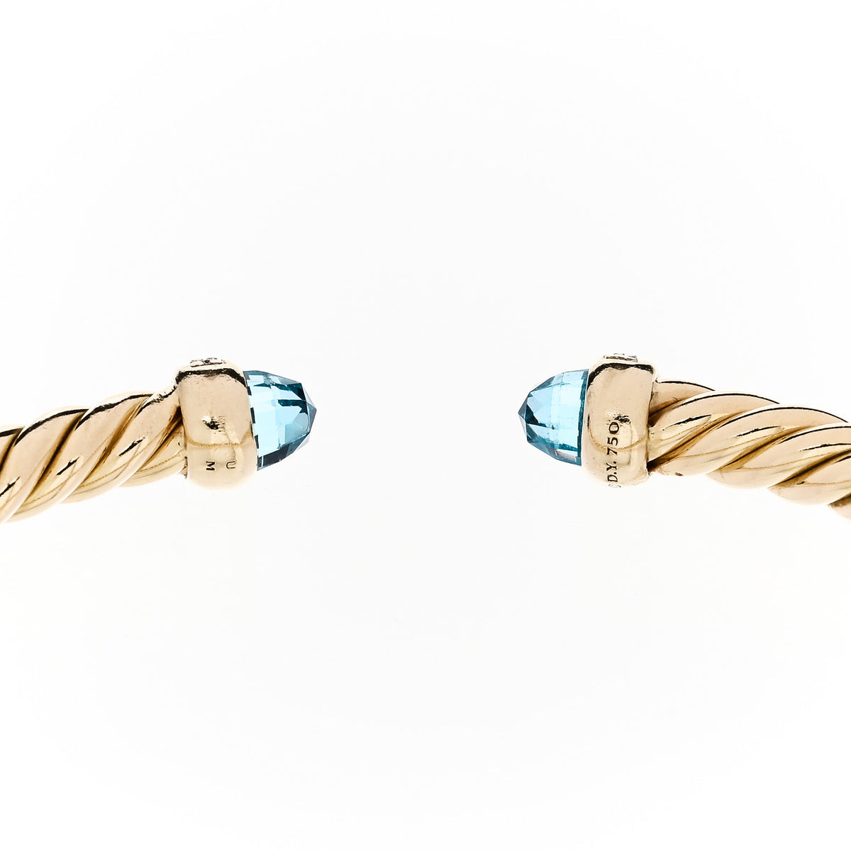 David Yurman 18K Yellow Gold Diamond Blue Topaz 4mm Cablespira Bracelet 3 of 4