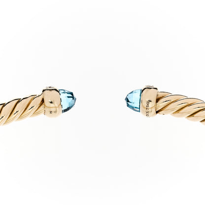 David Yurman 18K Yellow Gold Diamond Blue Topaz 4mm Cablespira Bracelet 3 of 4