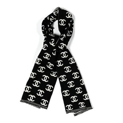 Chanel Cashmere Edelweiss CC Scarf Black White Pink Black White 2 of 6