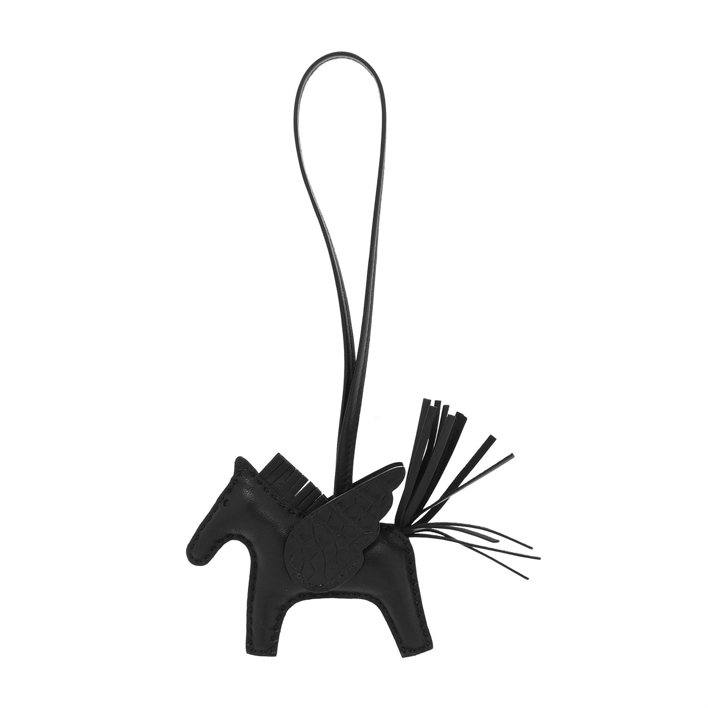 Milo Lambskin Matte Alligator Touch Grigri Rodeo Pegase Horse Bag Charm PM Black