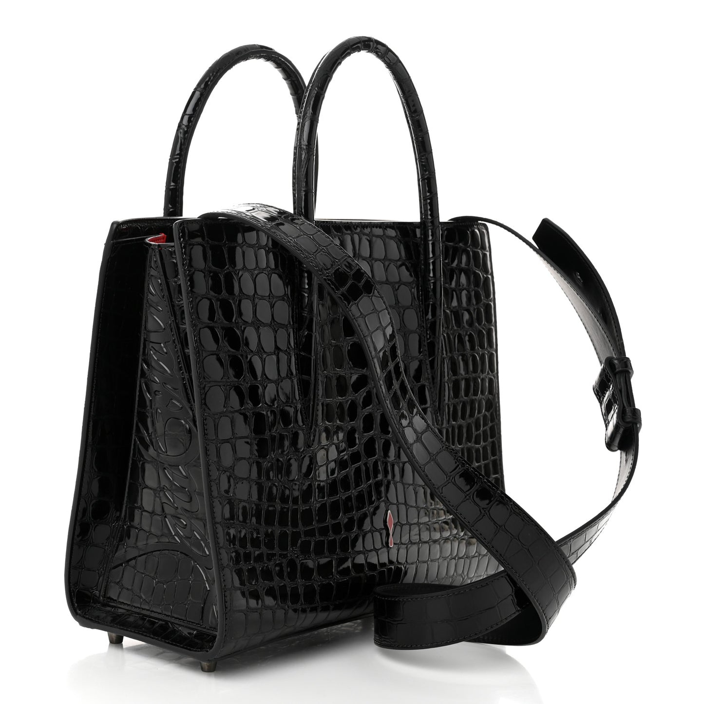 Calfskin Crocodile Embossed Studded Medium Paloma S Black
