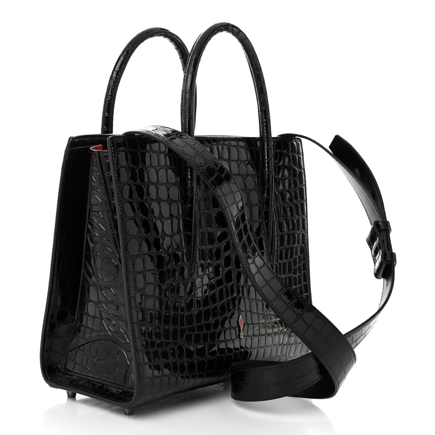 Christian Louboutin Calfskin Crocodile Embossed Studded Medium Paloma S Black 3 of 10