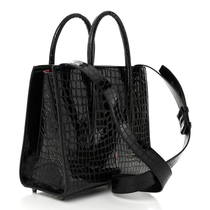 Christian Louboutin Calfskin Crocodile Embossed Studded Medium Paloma S Black 3 of 10