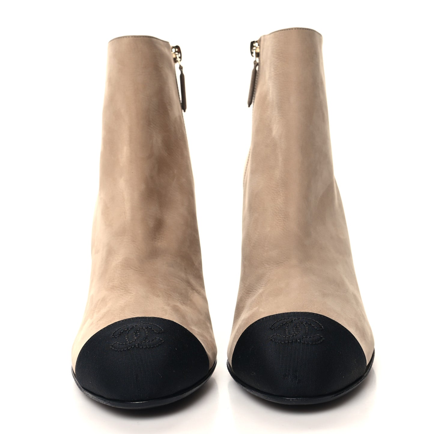 Suede Grosgrain Pearl Ankle Boots 40.5 Beige
