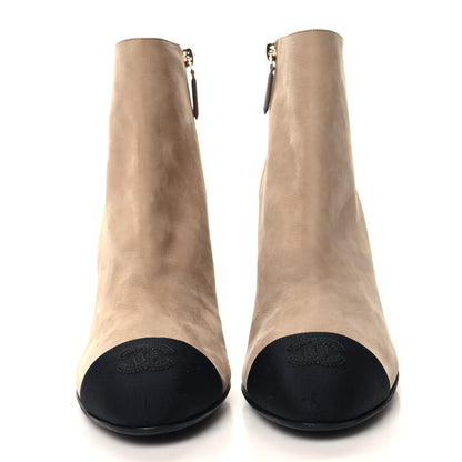 Chanel Suede Grosgrain Pearl Ankle Boots 40.5 Beige 2 of 8