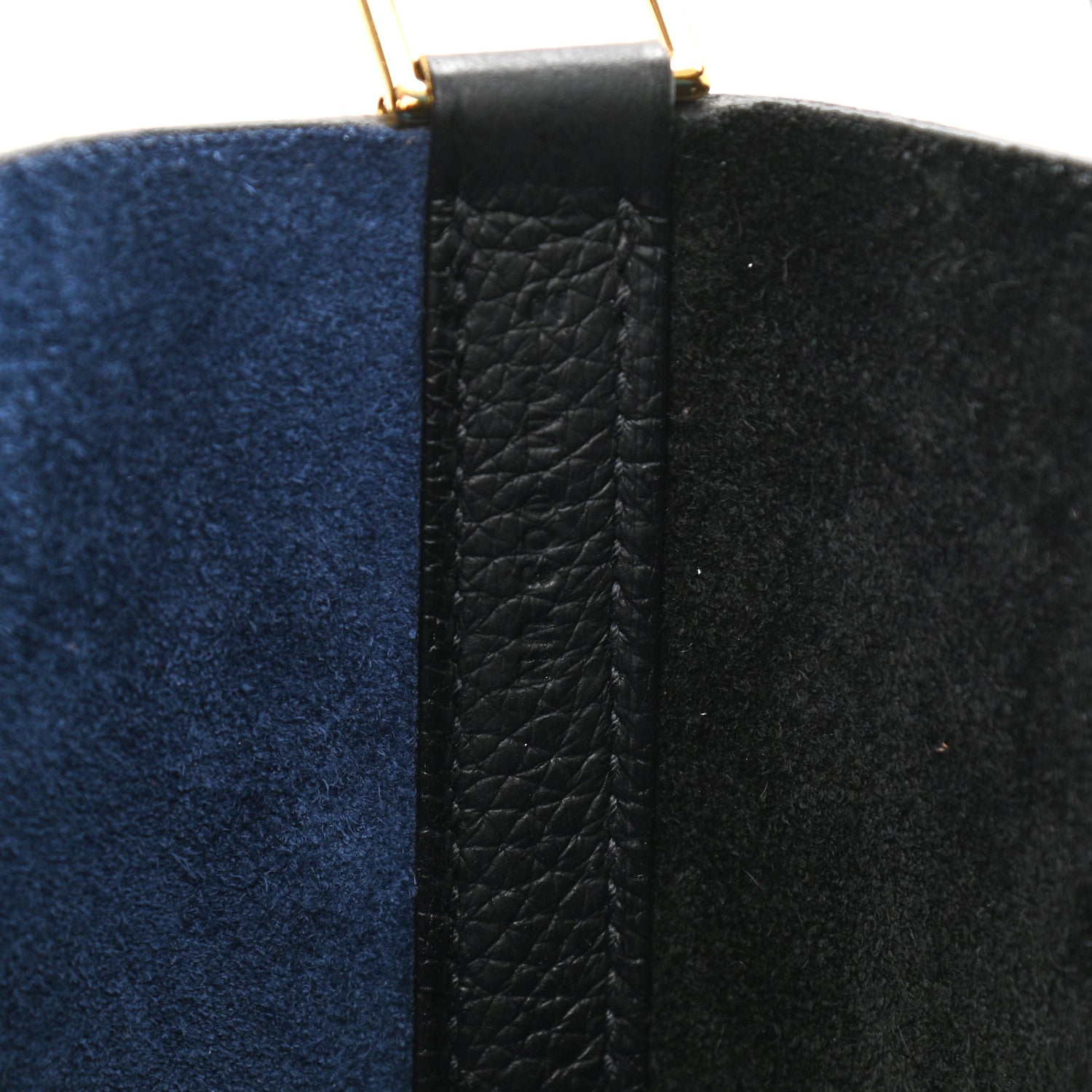 Hermes Taurillon Clemence Casaque Picotin Lock 22 MM Bleu Nuit Black Blue Frida 7 of 9