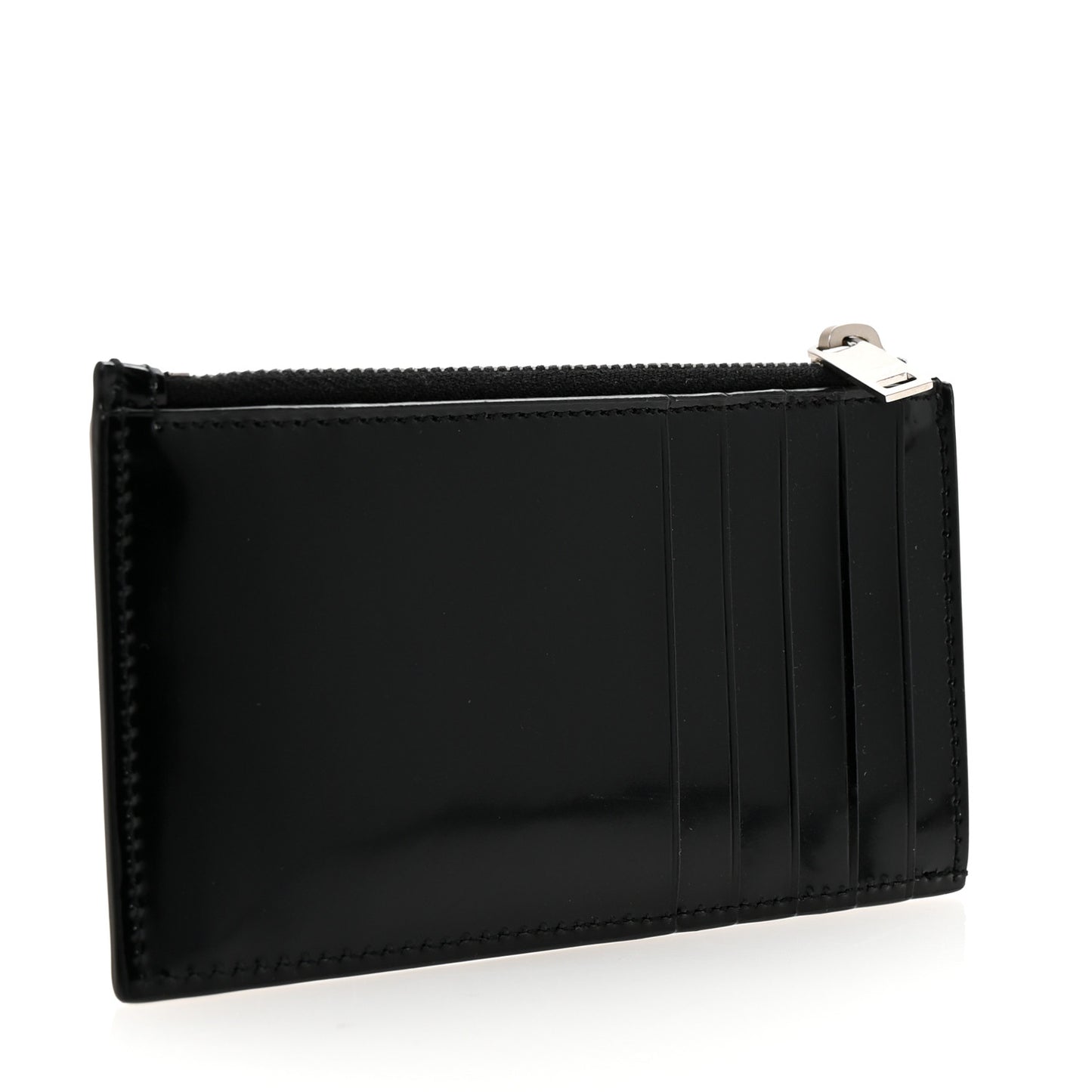 Shiny Calfskin Monogram Fragments Zippered Card Case Black