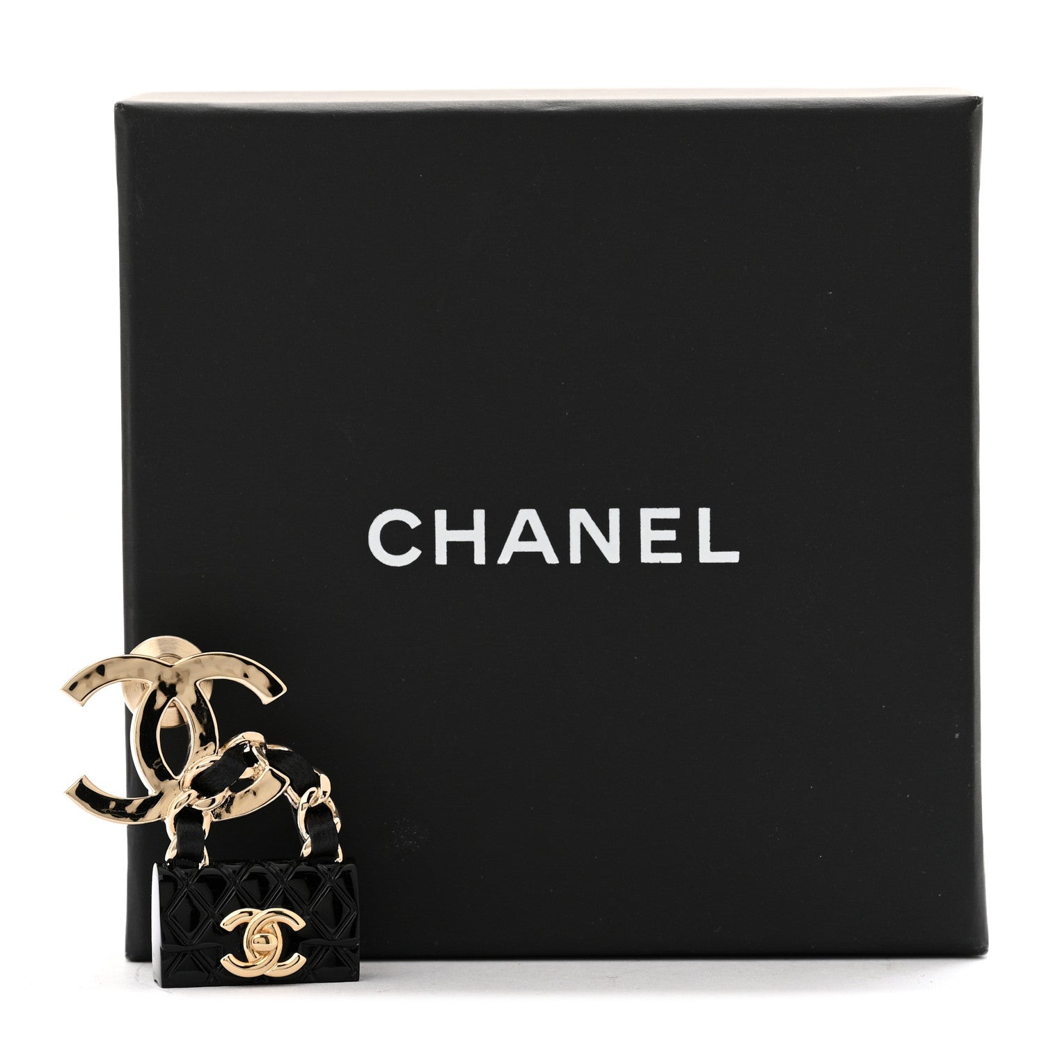 Chanel Metal Enamel CC Quilted Flap Brooch Gold Black 4 of 4