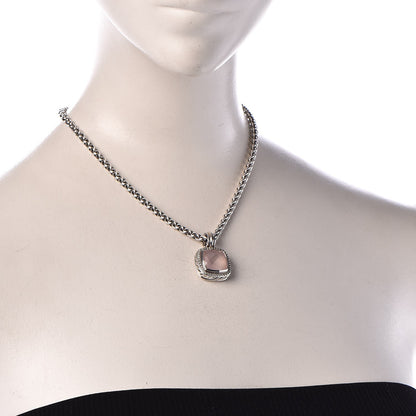 David Yurman Sterling Silver Pave Diamond Rose Quartz 14mm Albion Enhancer Pendant Necklace 2 of 9