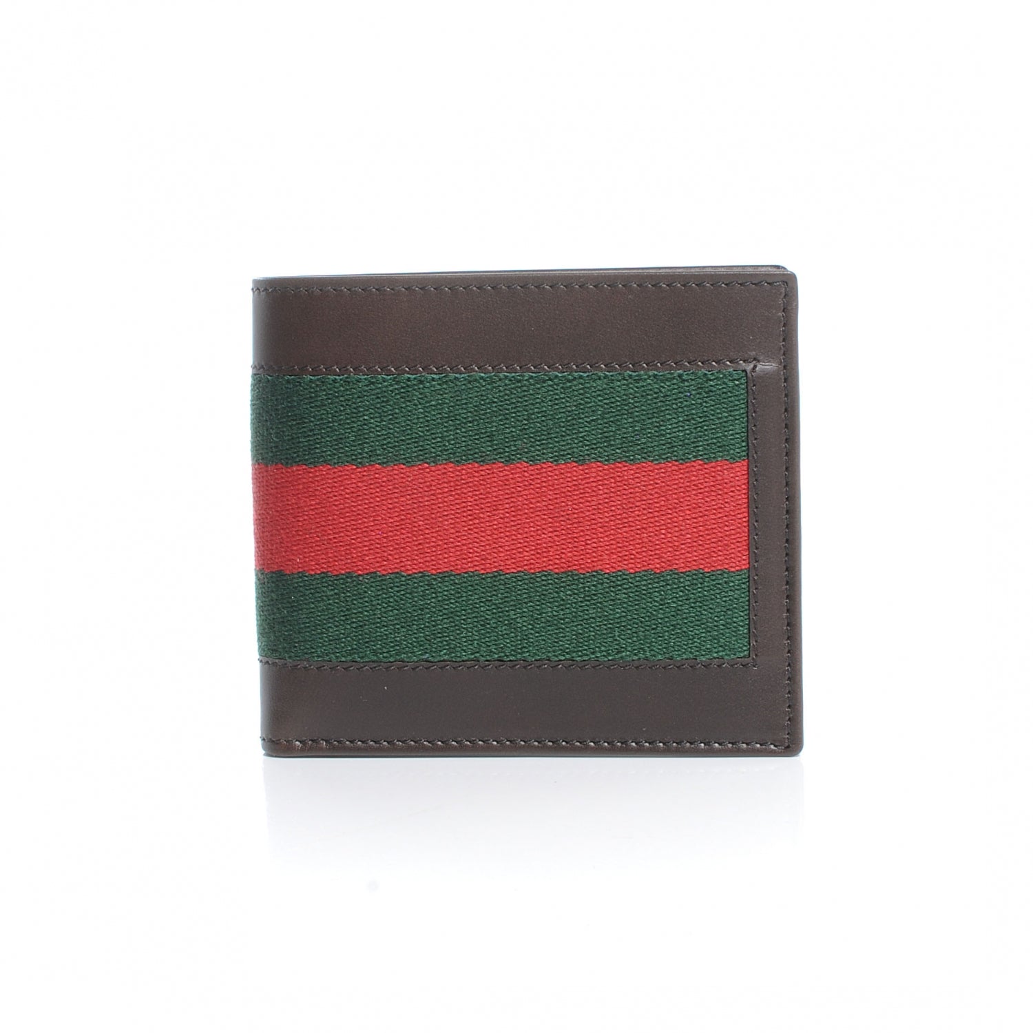 Gucci Mens Leather Web Bi-Fold Wallet Brown 1 of 7