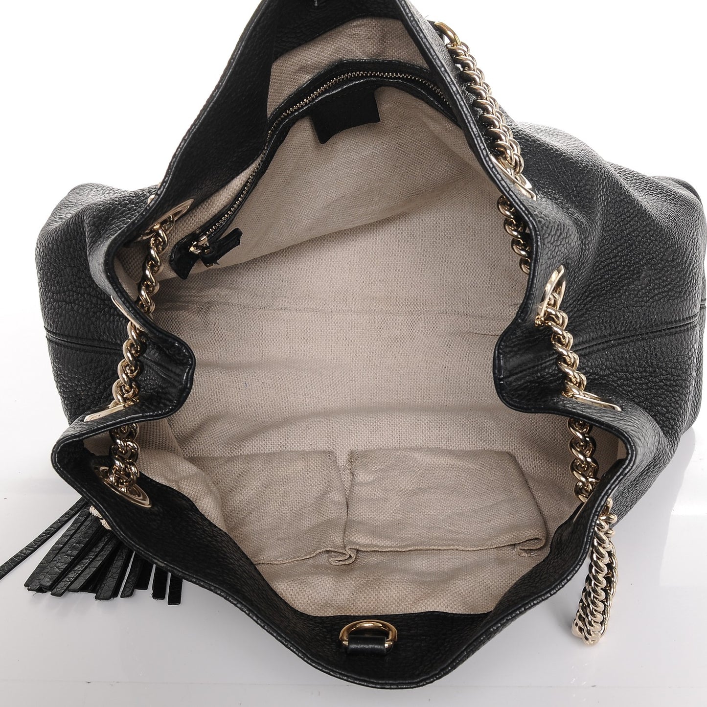 Pebbled Calfskin Medium Soho Chain Shoulder Bag Black