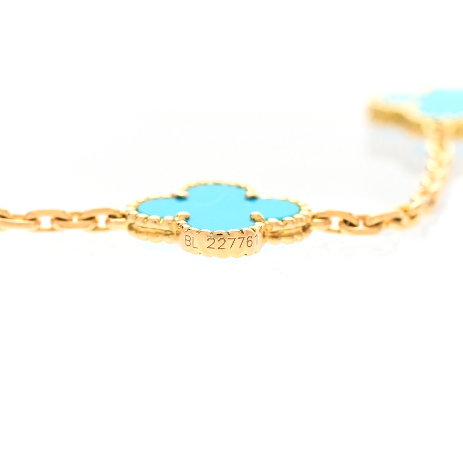 Van Cleef & Arpels 18K Yellow Gold Turquoise 20 Motifs Vintage Alhambra Necklace 5 of 7