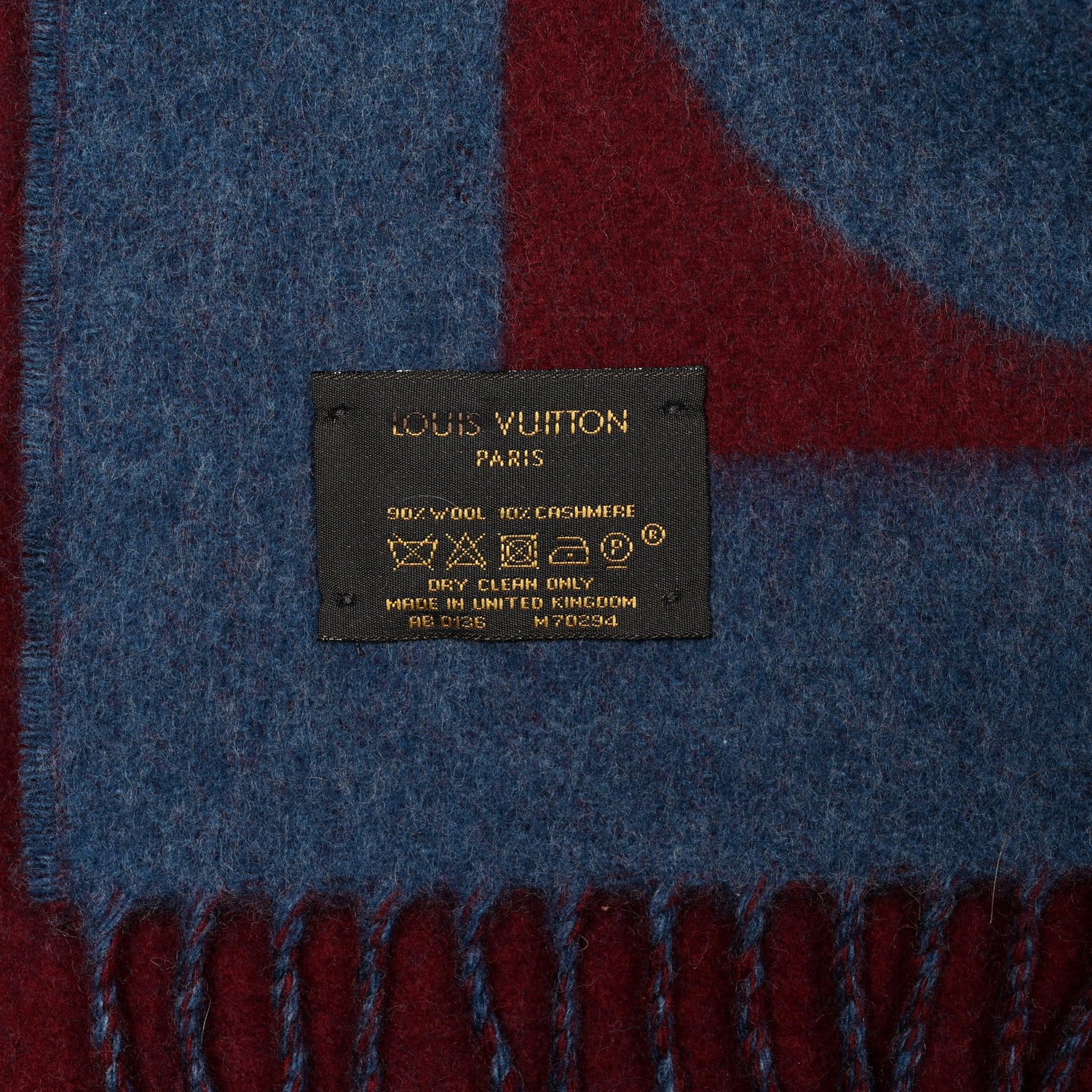 Louis Vuitton Cashmere Wool Cardiff Scarf Navy Red 3 of 3
