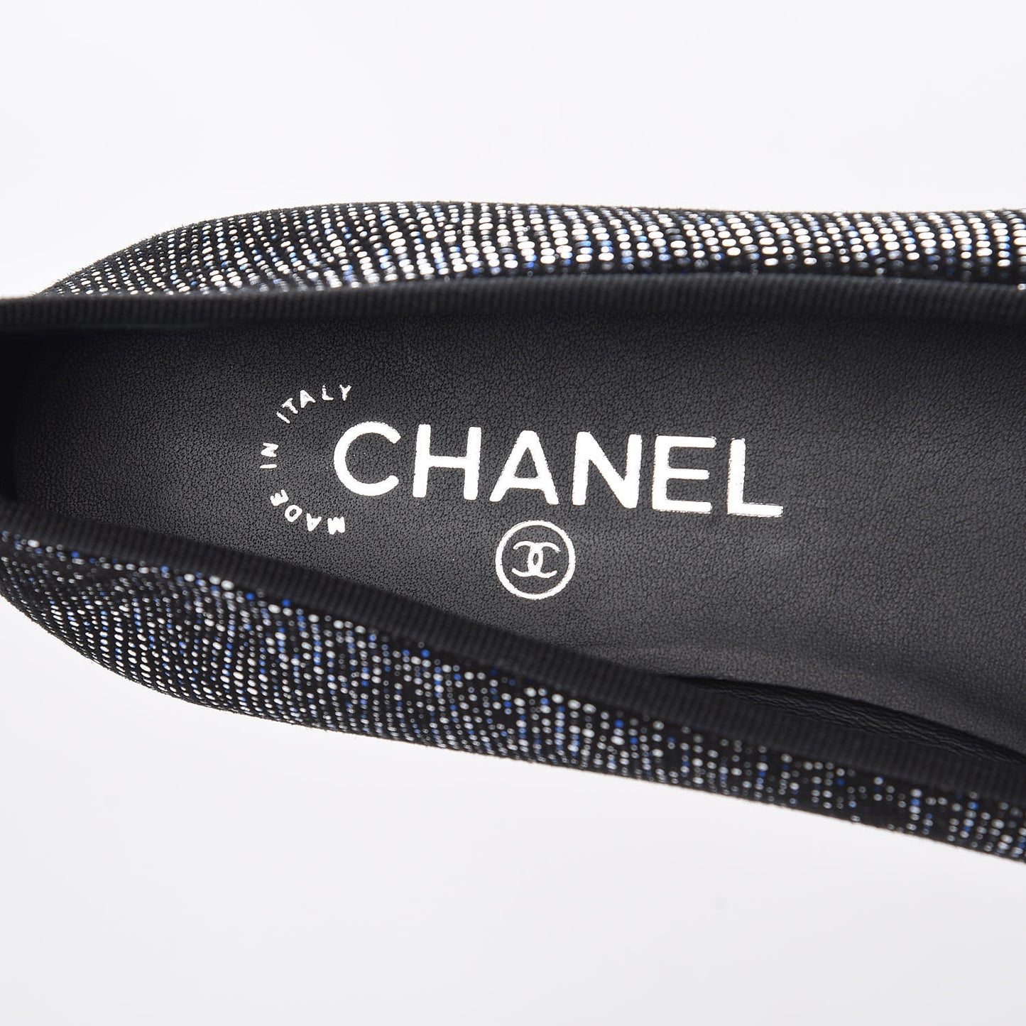Fantasy Goatskin Patent Calfskin CC Cap Toe Ballerina Flats 36.5 Black Blue