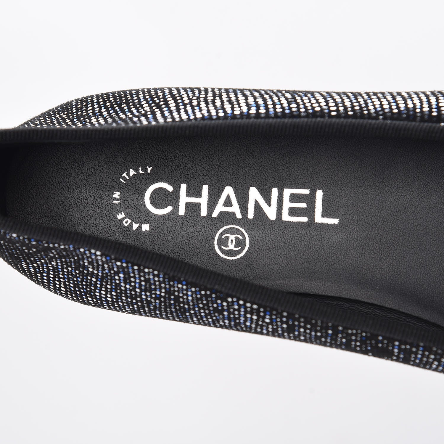 Chanel Fantasy Goatskin Patent Calfskin CC Cap Toe Ballerina Flats 36.5 Black Blue 8 of 9