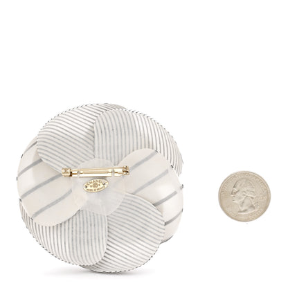 Chanel Canvas Camellia Pin Brooch White Black 2 of 3