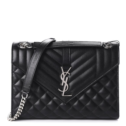 Saint Laurent Grain De Poudre Textured Mixed Matelasse Triquilt Medium Monogram Satchel Black 1 of 9
