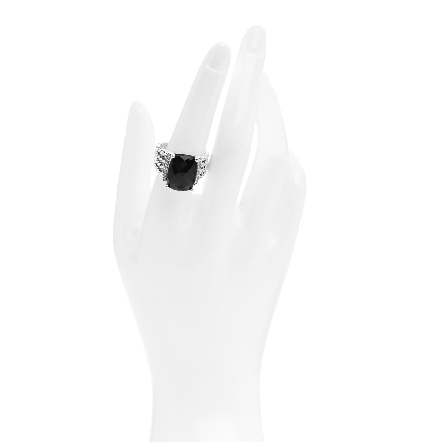 Sterling Silver Diamond Black Onyx 16mm Wheaton Ring 57 8