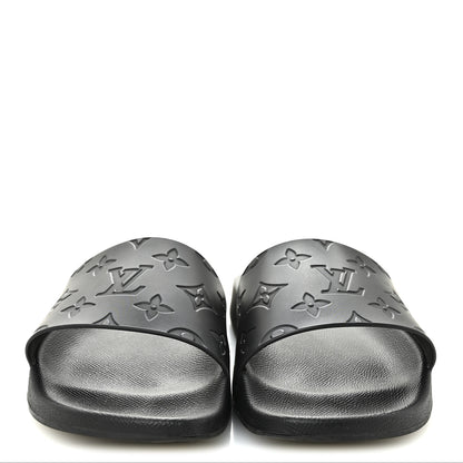 Louis Vuitton Rubber Embossed Monogram Mens Waterfront Mules 7.5 Black 3 of 8