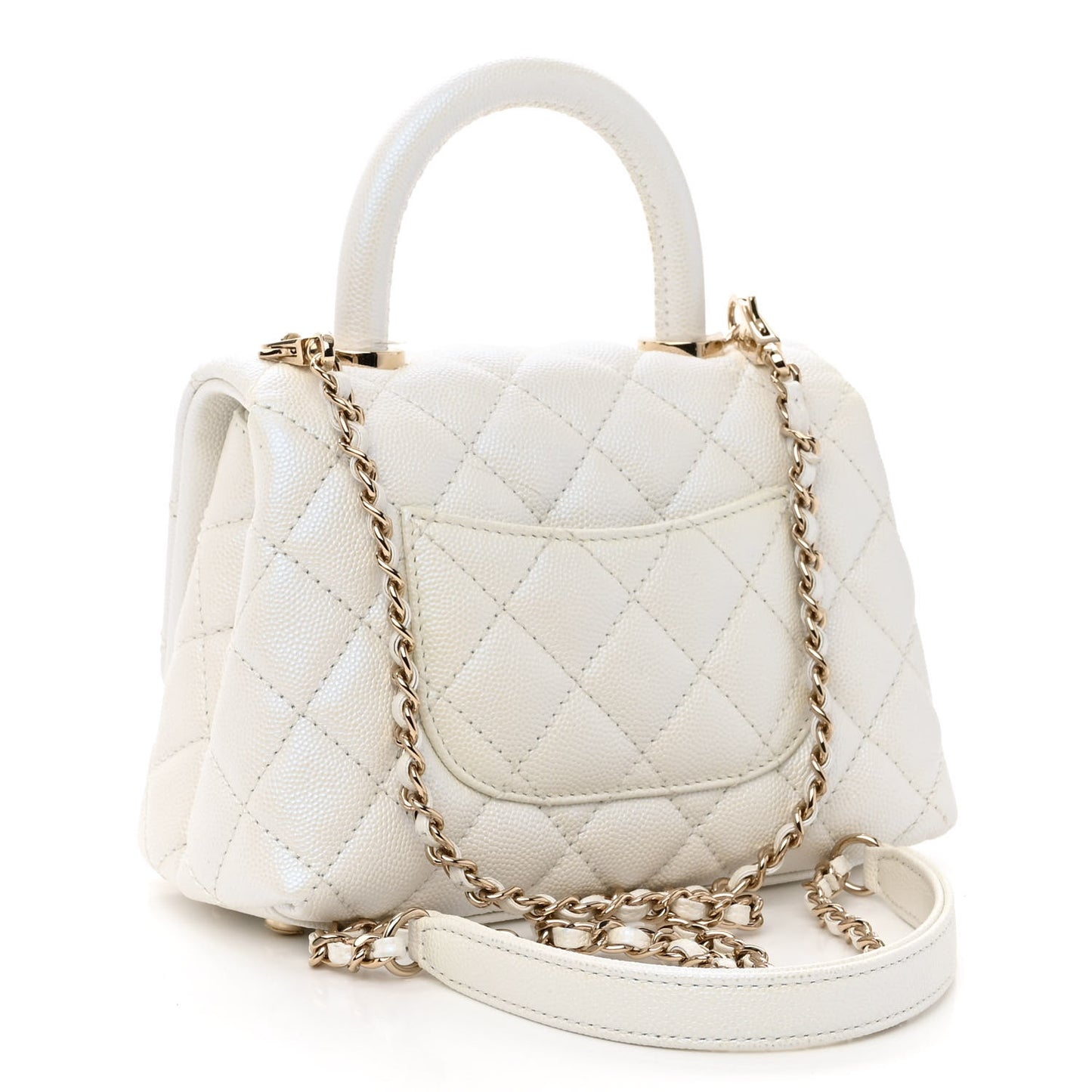 Iridescent Caviar Quilted Extra Mini Coco Handle Flap White