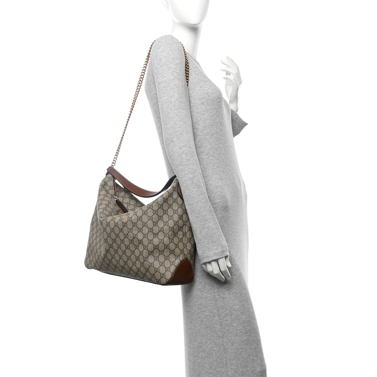 GG Supreme Monogram Large Linea A Hobo Light Brown