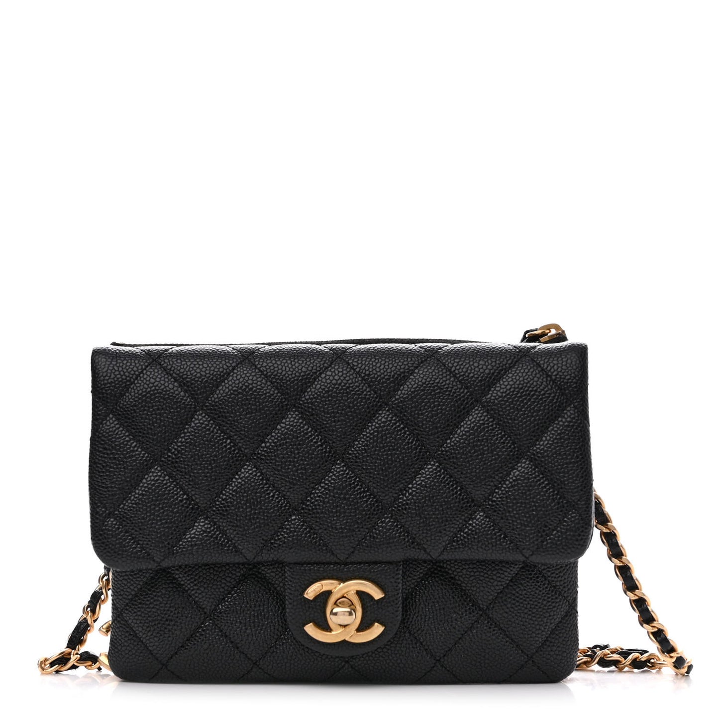 Shiny Caviar Pick Me Up Flap Belt Bag Black