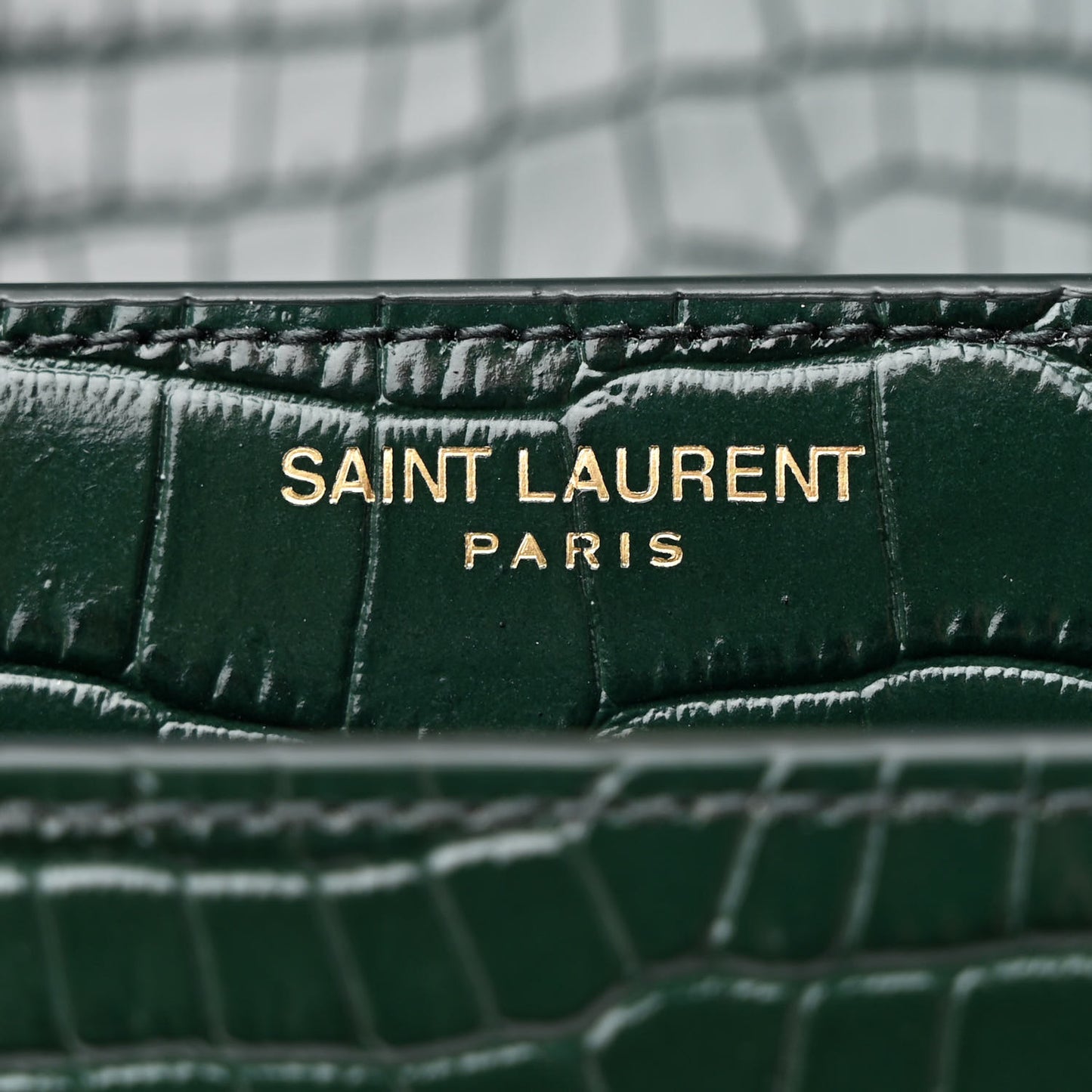 Calfskin Crocodile Embossed Medium Monogram Sunset Dark Green