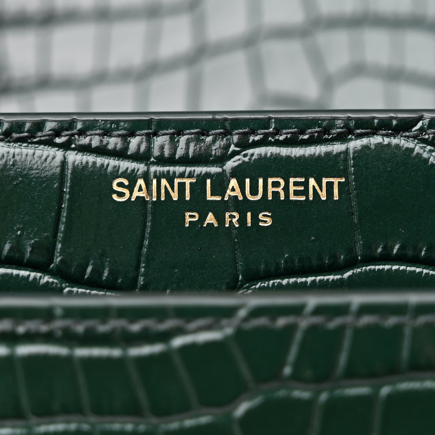 Saint Laurent Calfskin Crocodile Embossed Medium Monogram Sunset Dark Green 7 of 14