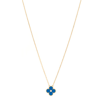 Van Cleef & Arpels 18K Yellow Gold Diamond Celestial Blue Sevres Porcelain Vintage Alhambra Pendant Necklace 1 of 5