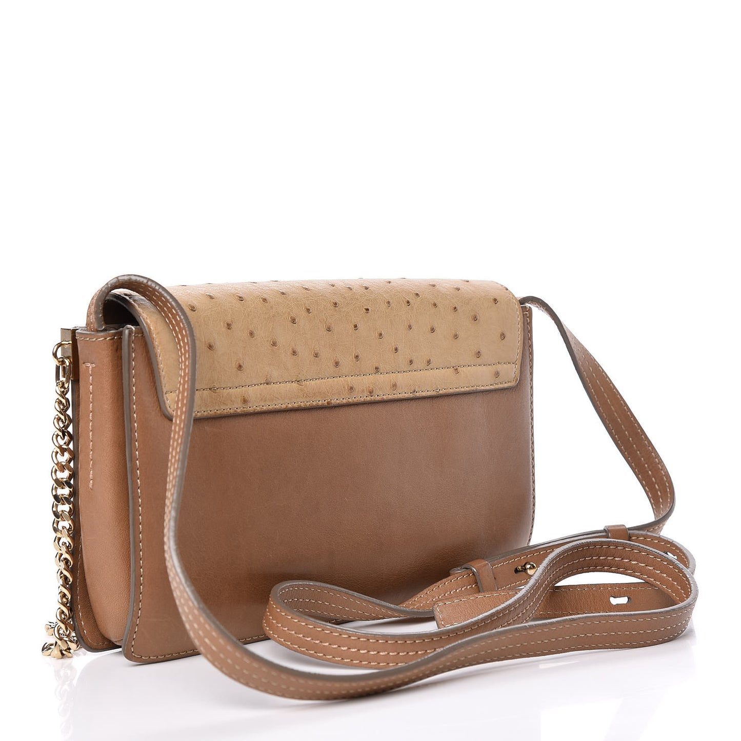 Ostrich Calfskin Small Faye Shoulder Bag Light Brown