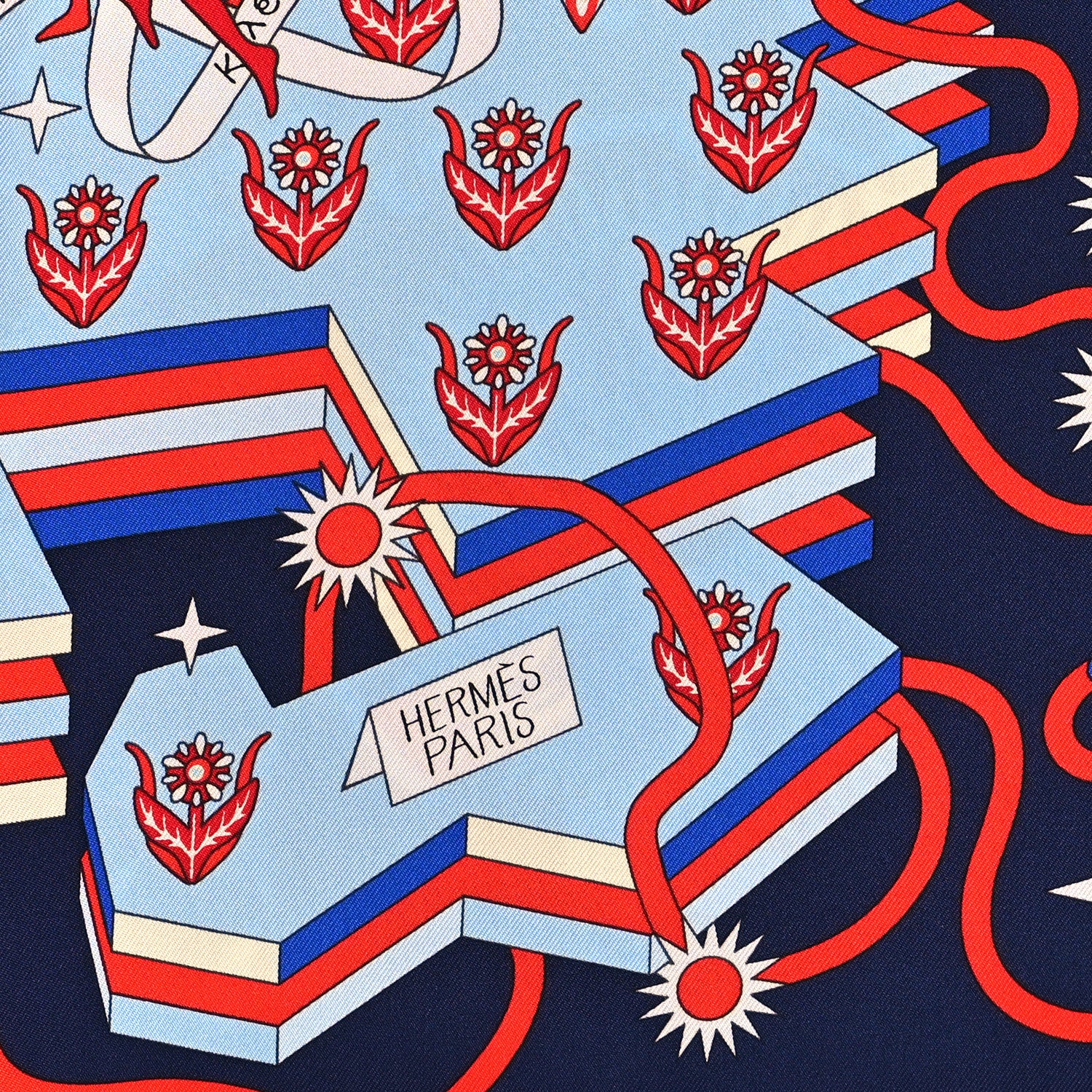 Hermes Silk La Source De Pegase Scarf 90 Marine Rouge Ciel 2 of 5