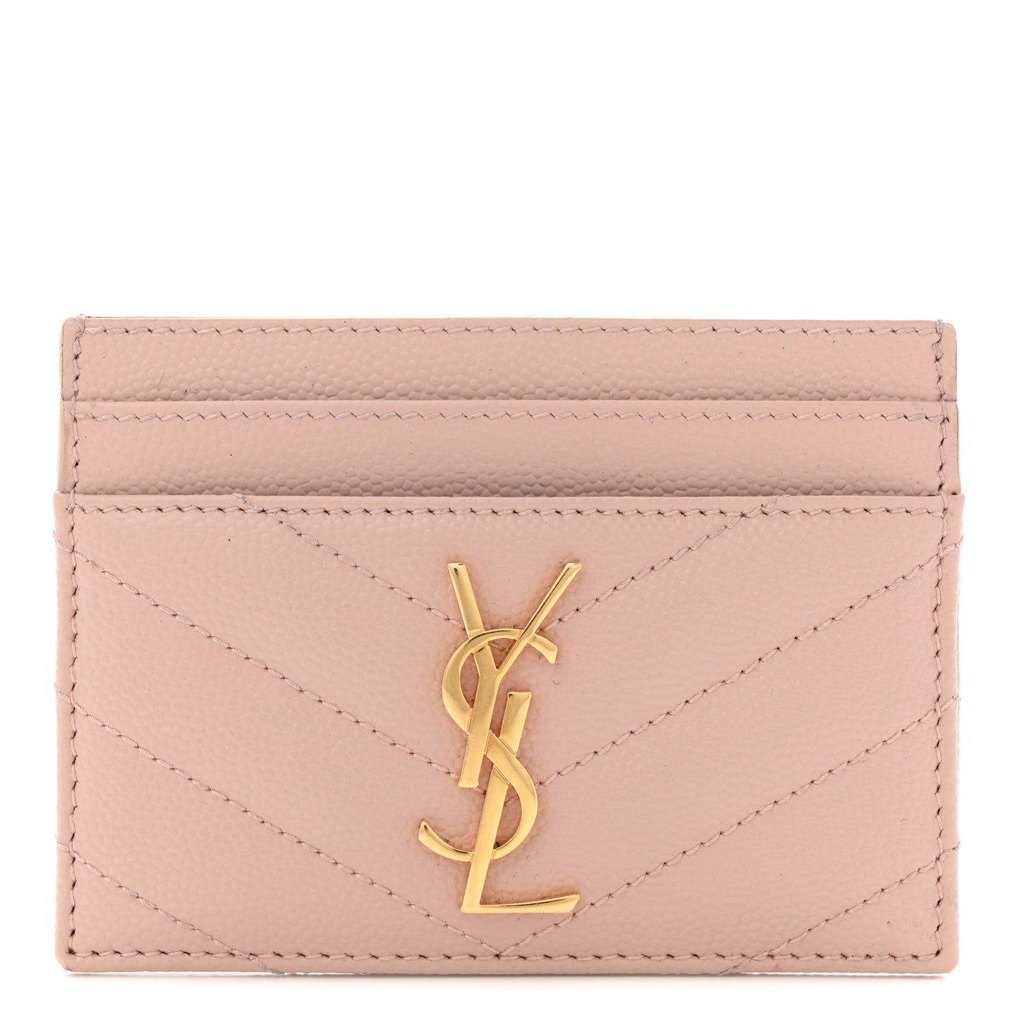 Grain De Poudre Matelasse Chevron Monogram Credit Card Case Pale Pink
