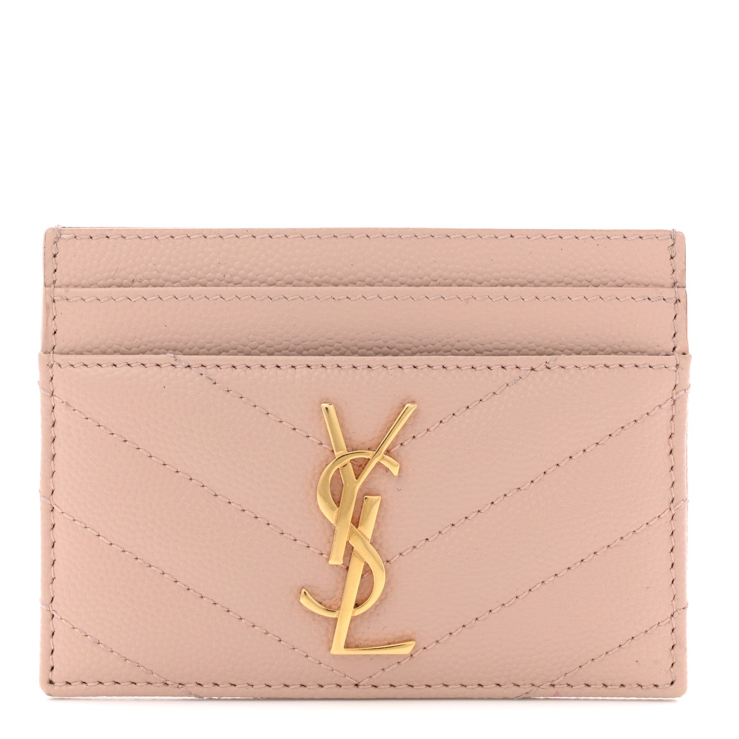 Saint Laurent Grain De Poudre Matelasse Chevron Monogram Credit Card Case Pale Pink 1 of 9