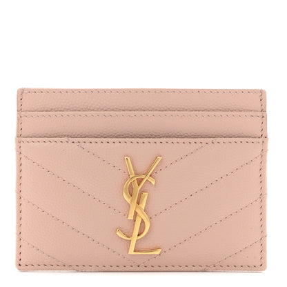Saint Laurent Grain De Poudre Matelasse Chevron Monogram Credit Card Case Pale Pink 1 of 9