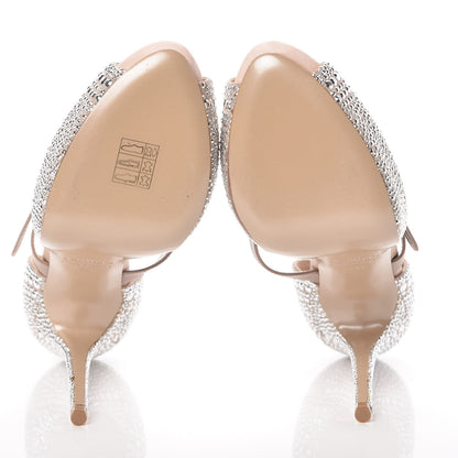 Valentino Garavani Suede Strass Crystal Peep Toe Mary Jane Platform Sandals 36 Poudre 6 of 9