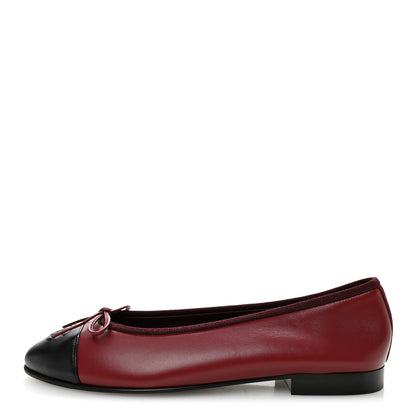 Chanel Lambskin Cap Toe CC Ballerina Flats 37 Burgundy Black 1 of 10