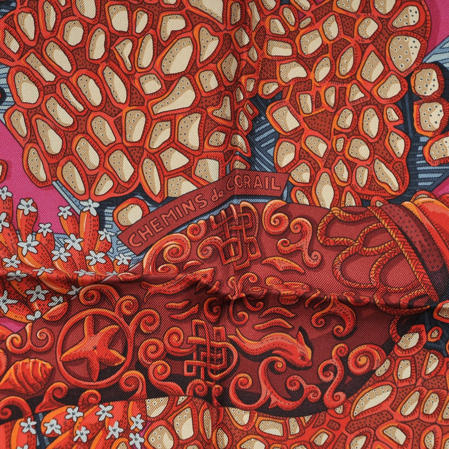 Silk Chemins De Corail Scarf 90 Fuchsia Gris Bordeaux