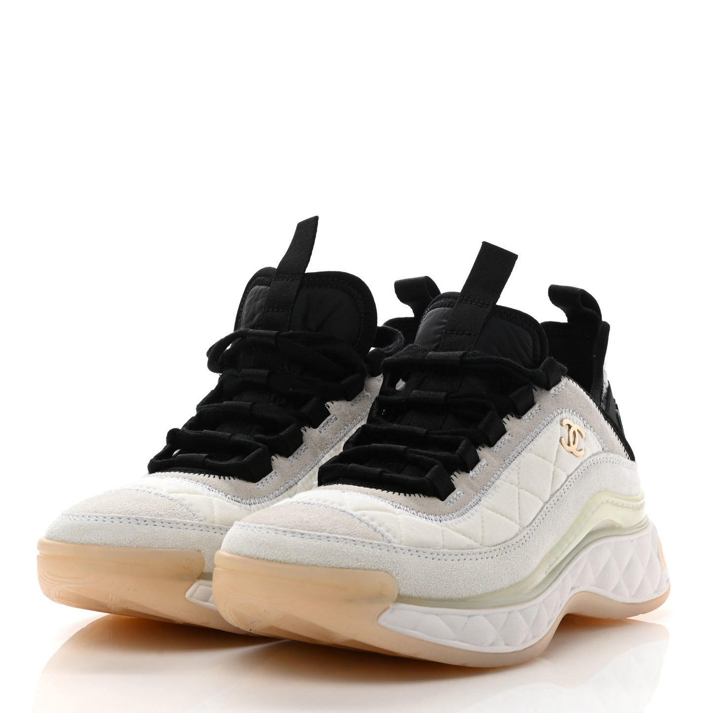 Velvet Calfskin Mixed Fibers CC Sneakers 37.5 Ivory Black