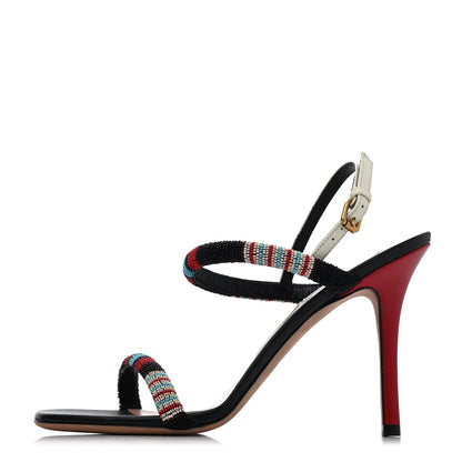 Valentino Garavani Calfskin Beaded Sandals 37 Black Multicolor 1 of 4
