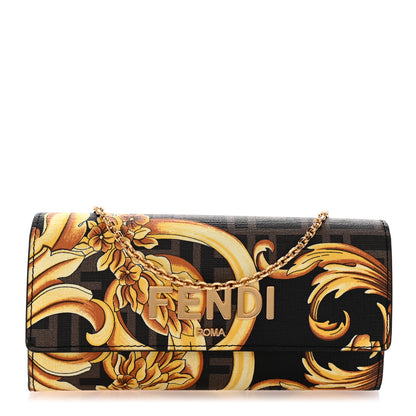 Fendi X VERSACE Glazed Fabric Fendace FF Baroque Continental Wallet On Chain Gold Tobacco Black 1 of 8