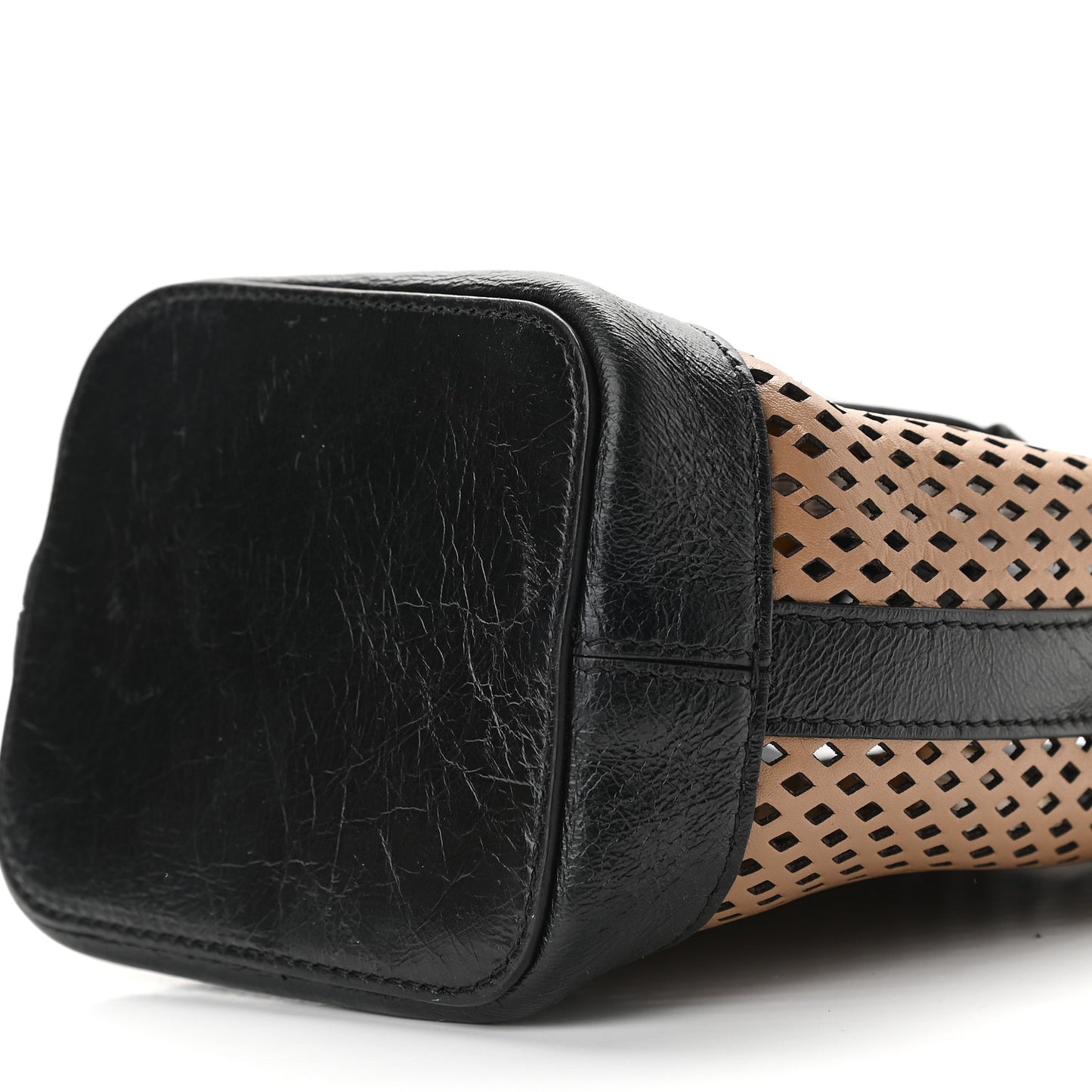 Vitello Liberty Glossy Lambskin F is Fendi Perforated Mini Mon Tresor Bucket Bag Sand Mimosa Black