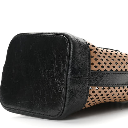 Fendi Vitello Liberty Glossy Lambskin F is Fendi Perforated Mini Mon Tresor Bucket Bag Sand Mimosa Black 8 of 10